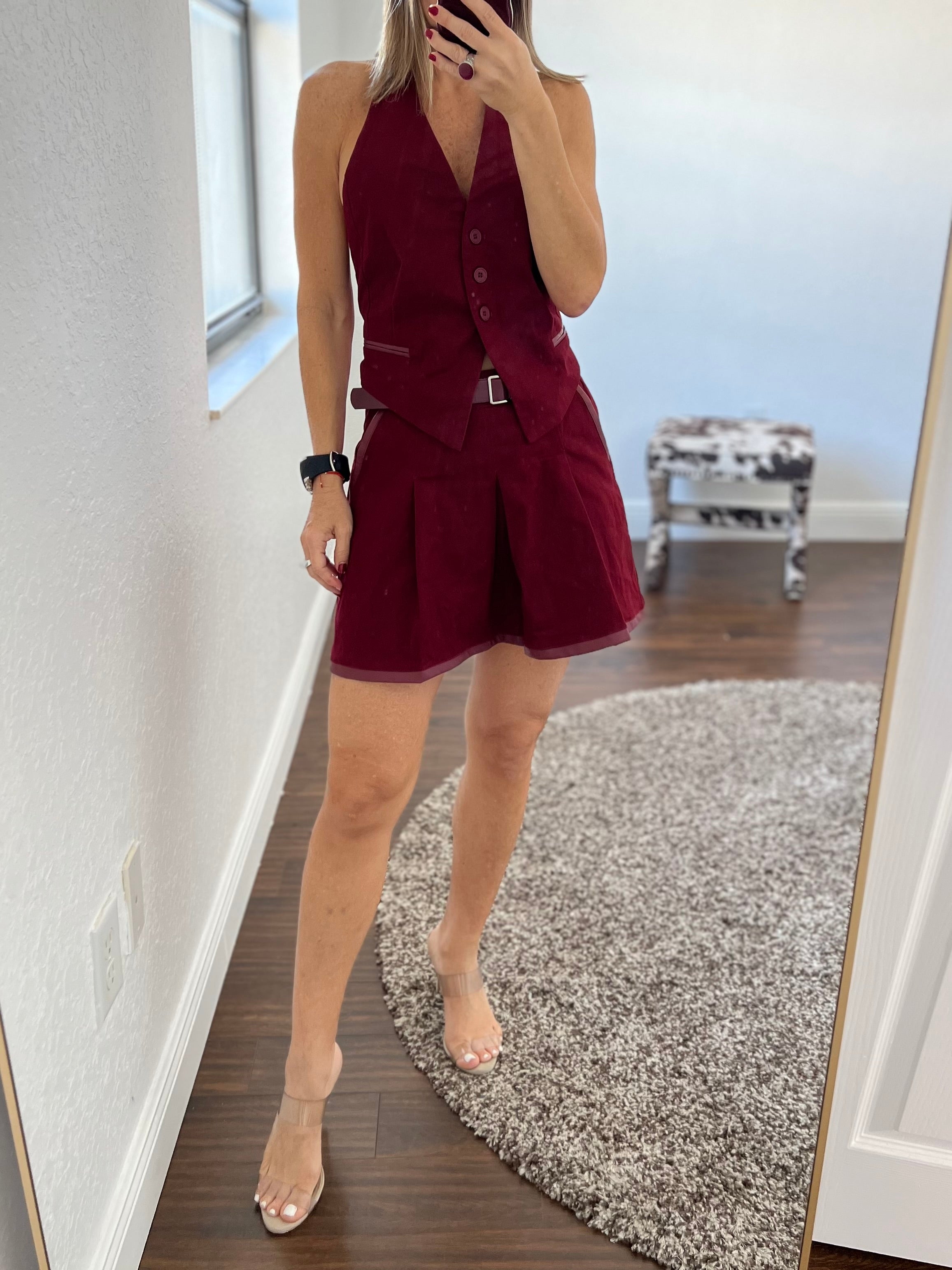 Burgundy  Top and Skirt short  Matching set