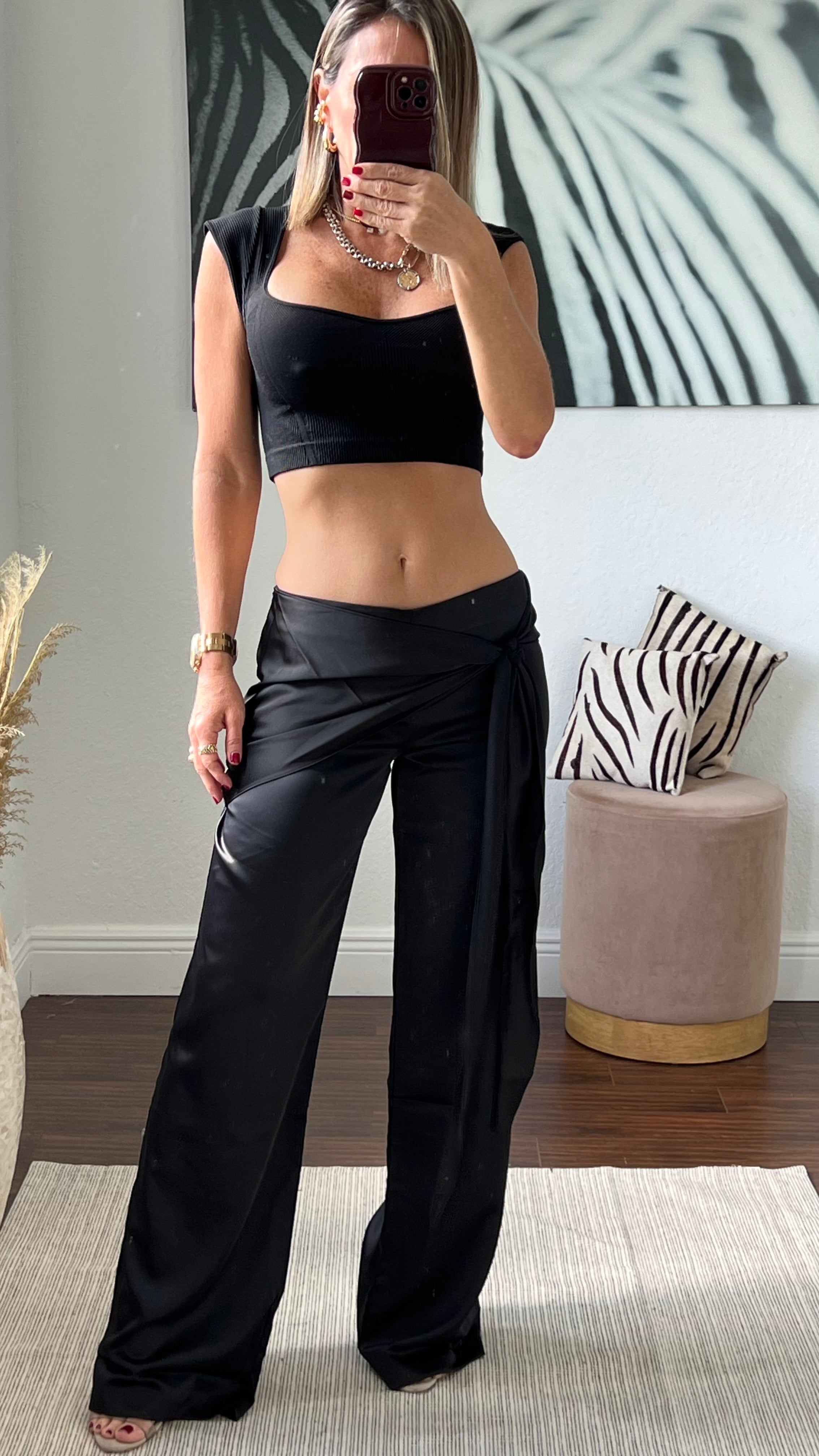 Black  satin pants