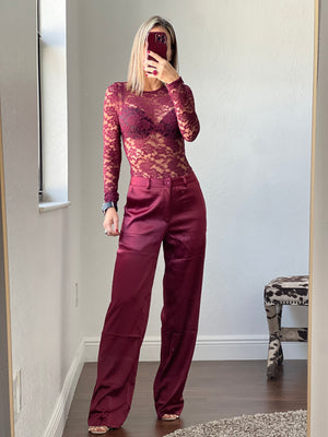 Burgundy Nylon   lace bodysuit