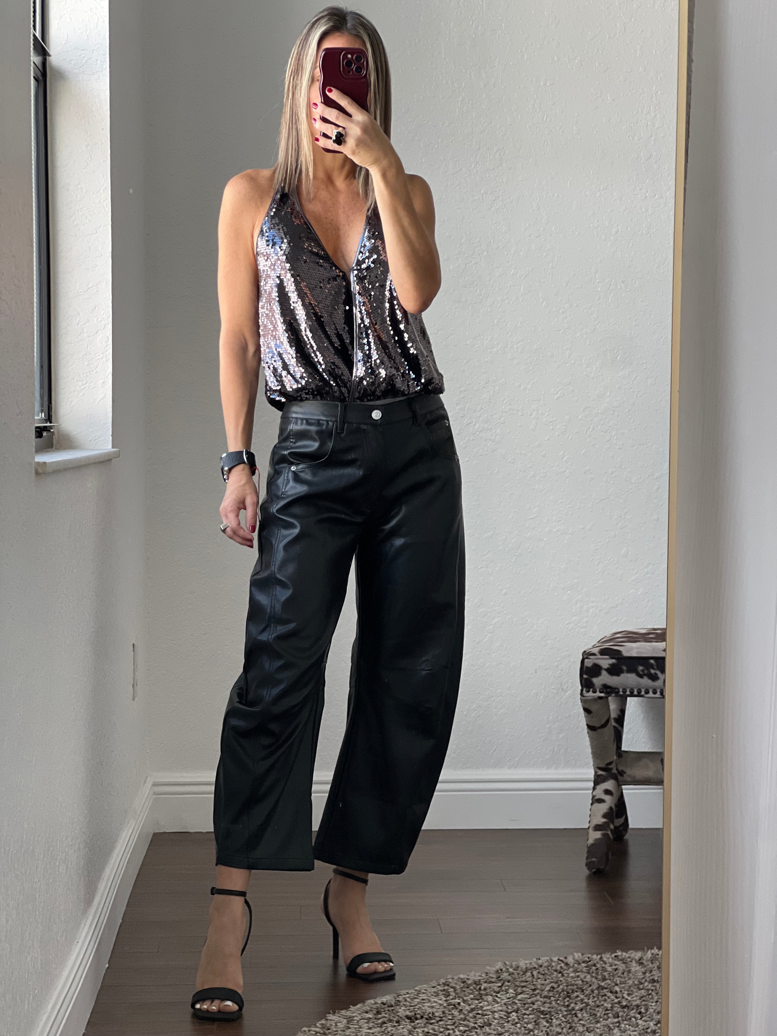 Black  baggy leather  pants