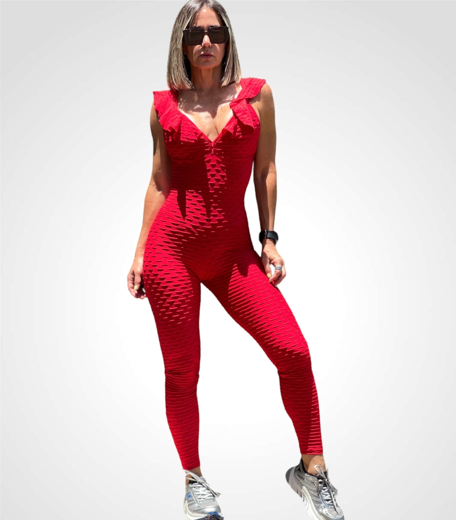 Red   Fabiola textured   jumpsuit