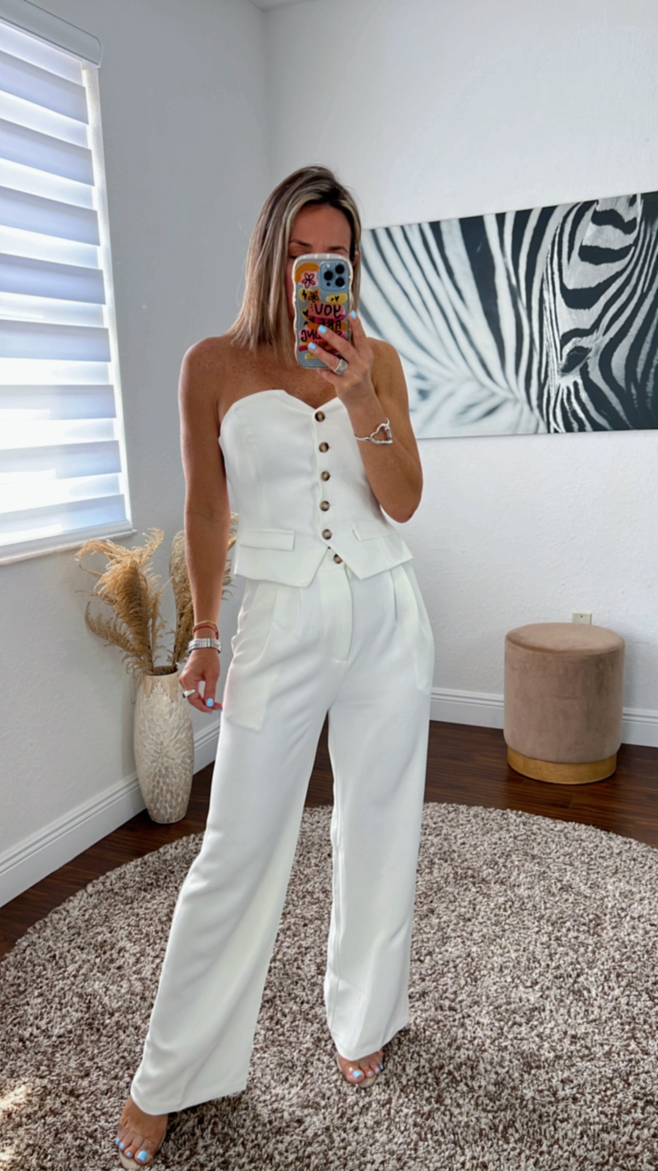 WHITE HIGH WAIST FLARED TAILORED TROUSERS