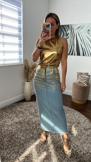 gold Metallic Maxi skirt