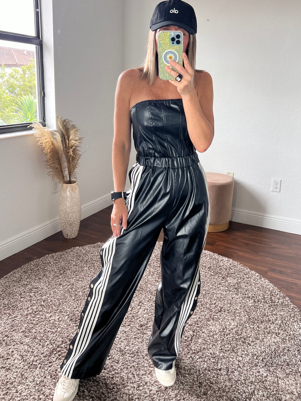 Black leather  adidas   jumpsuit