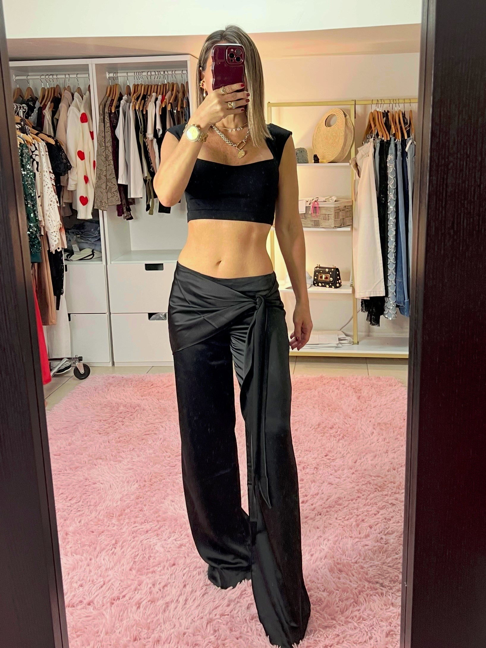 Black  satin pants