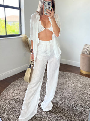 3 pieces set  TOP PANTS SET white