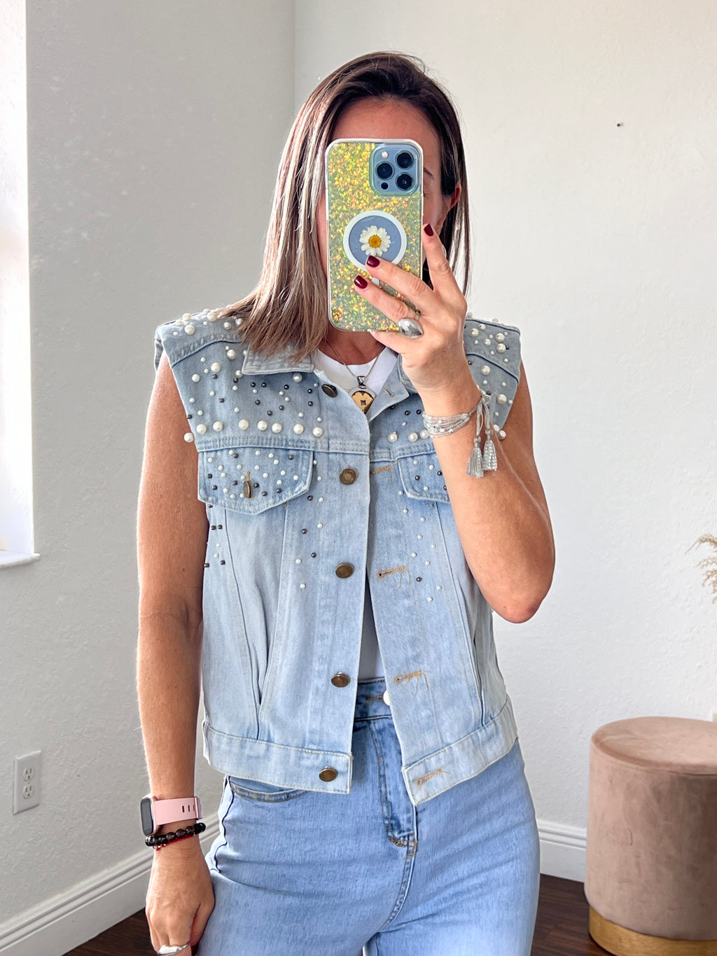 Jeans pearls   vest