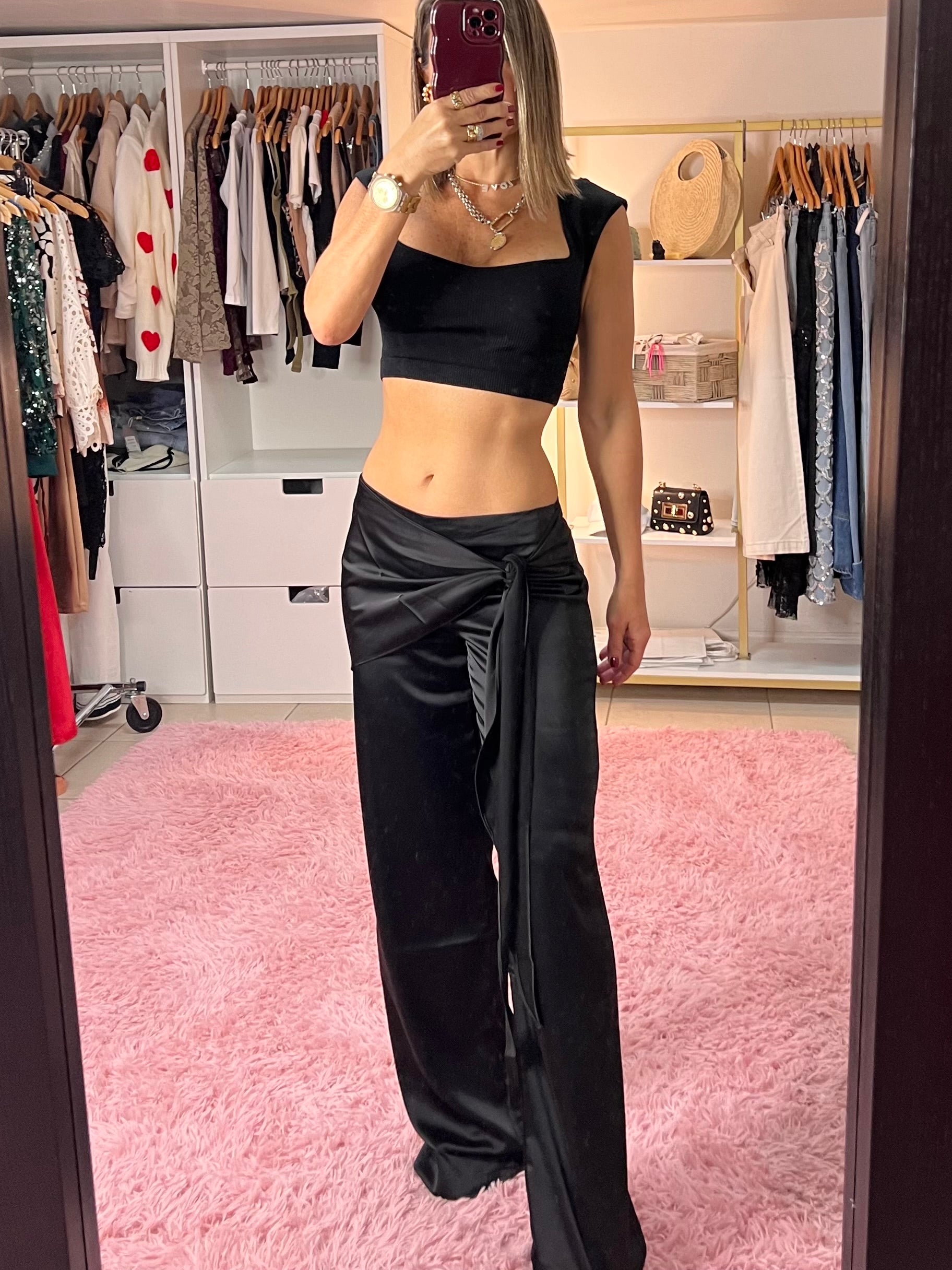 Black  satin pants