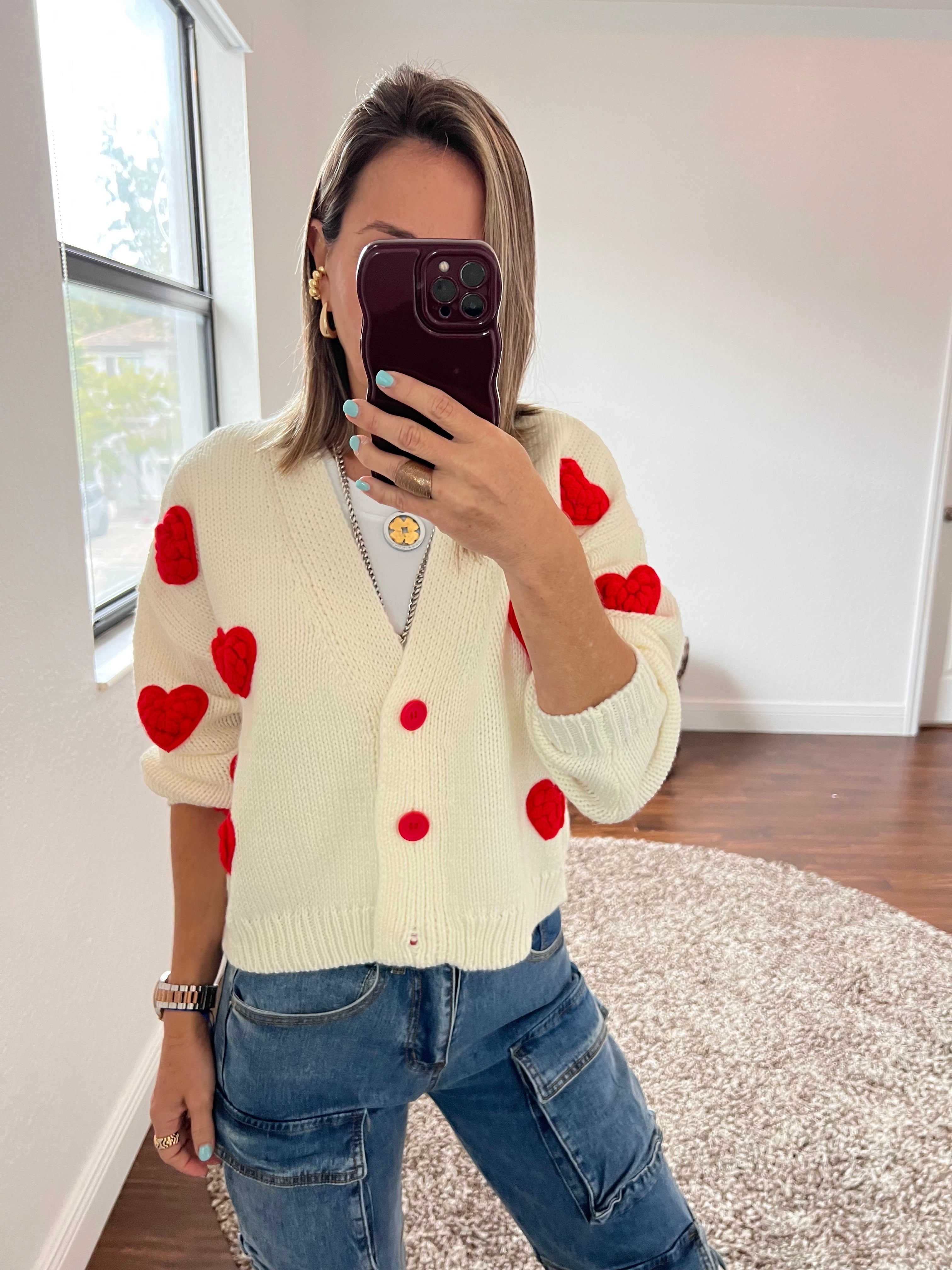 Red heart   open Sweater