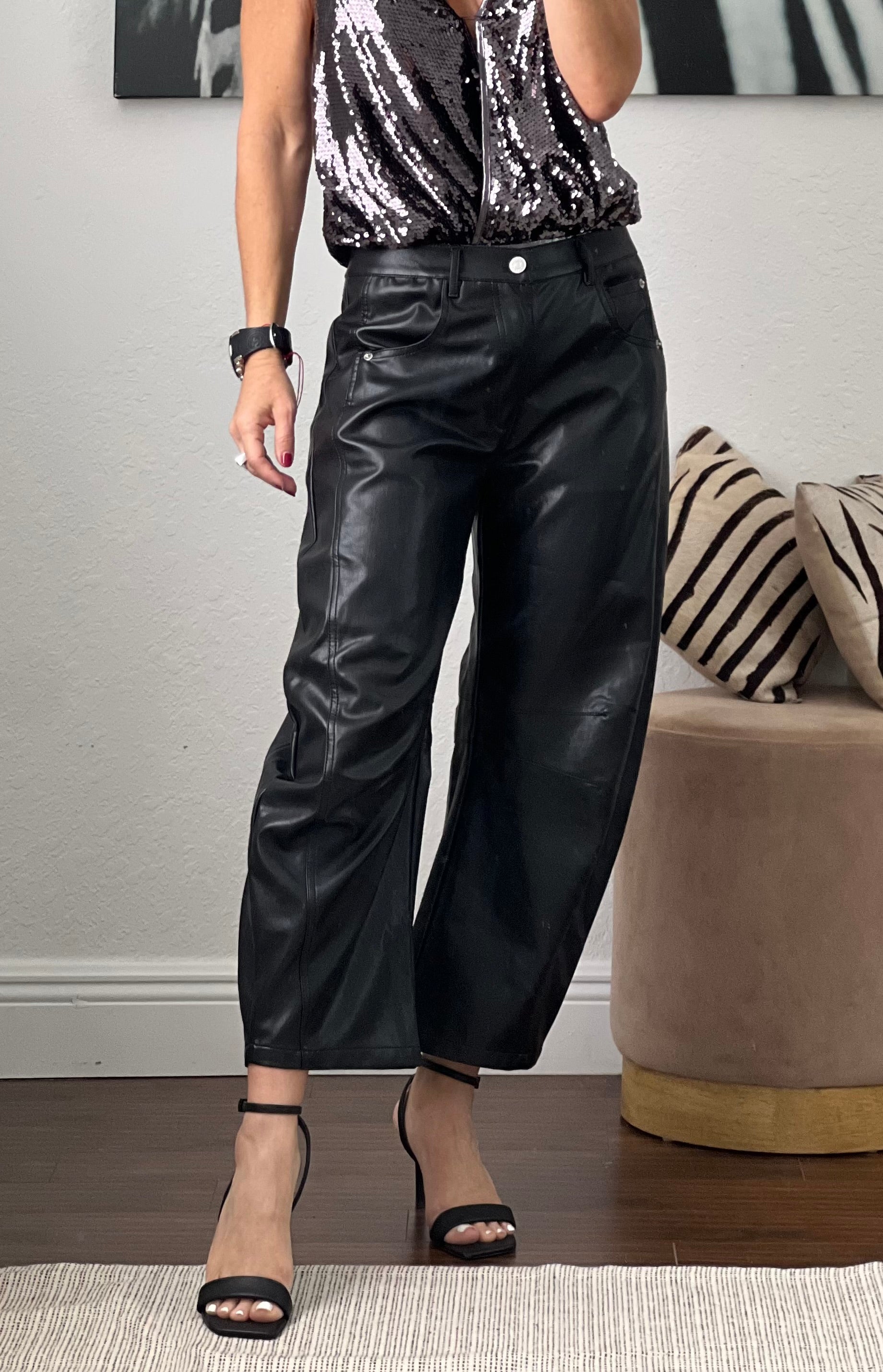 Black  baggy leather  pants