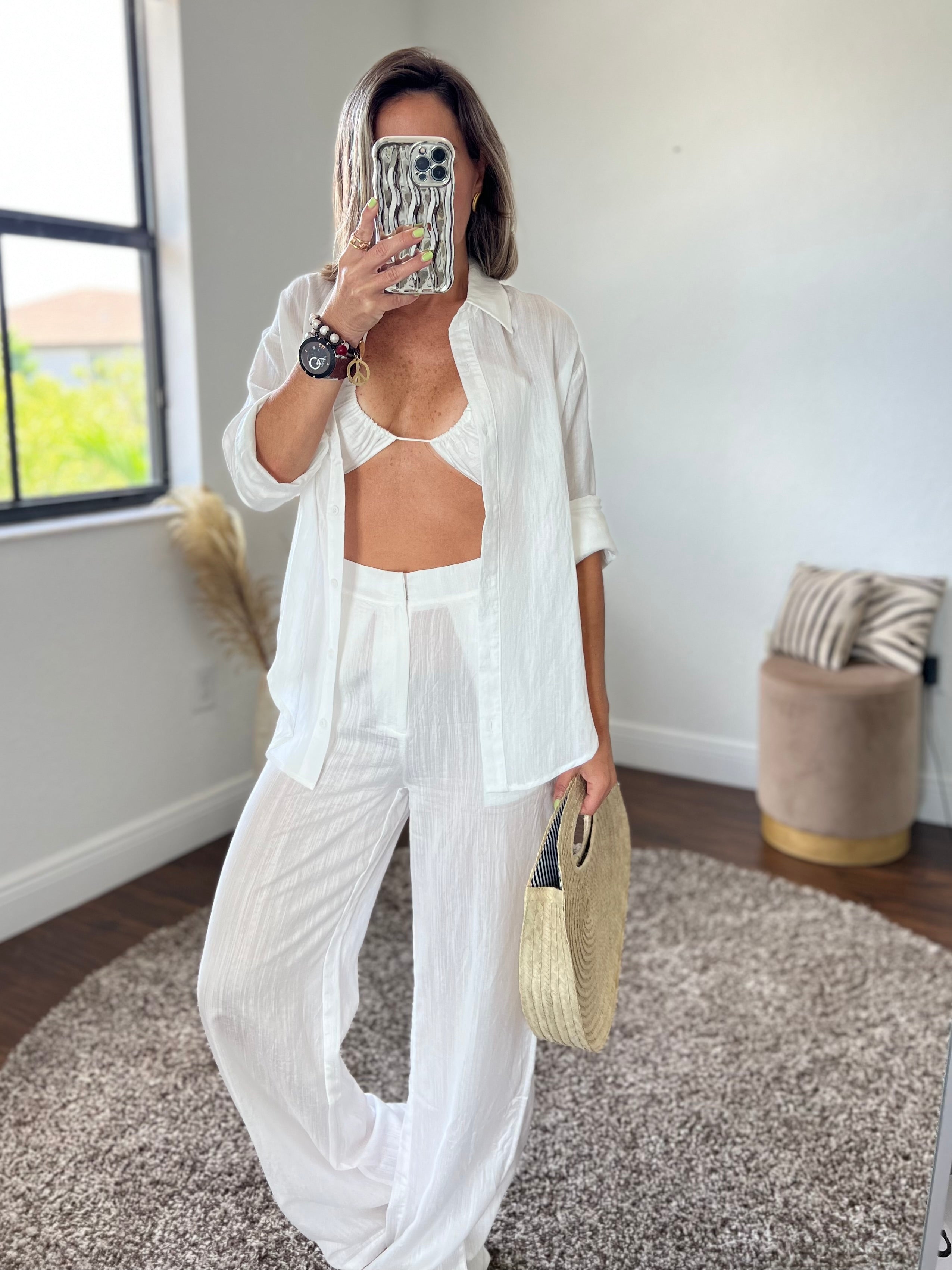 3 pieces set  TOP PANTS SET white