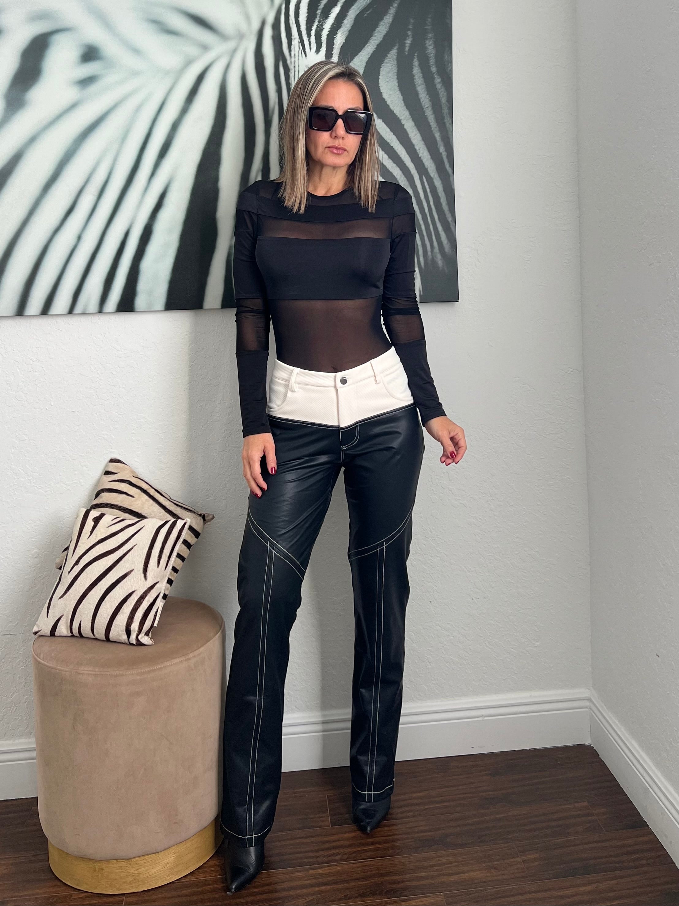 Black/white  leather  pants