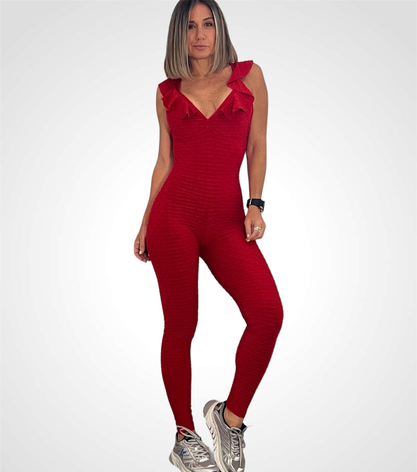 Red   Fabiola textured   jumpsuit