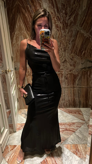 Black shiny long dress