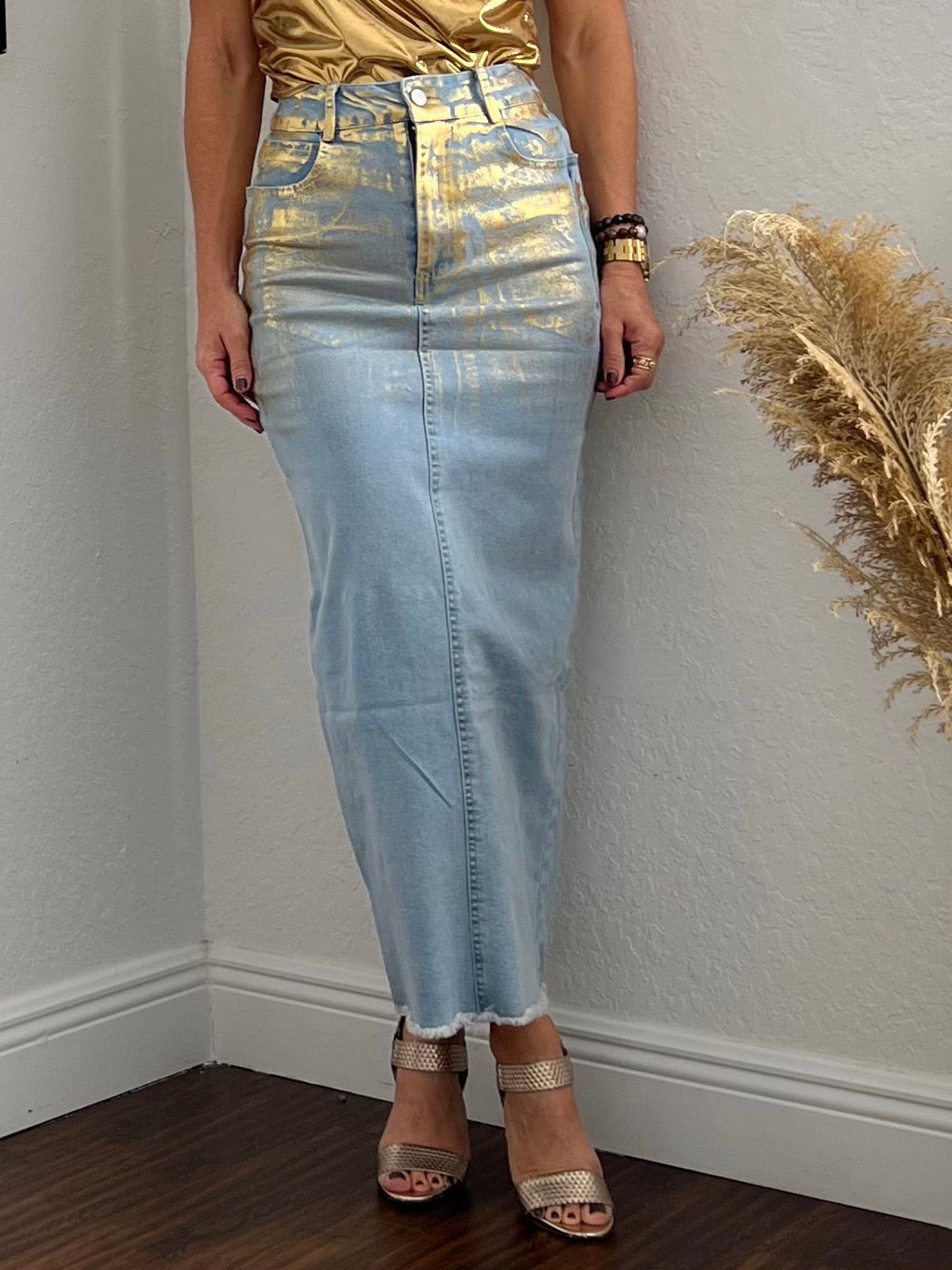 gold Metallic Maxi skirt