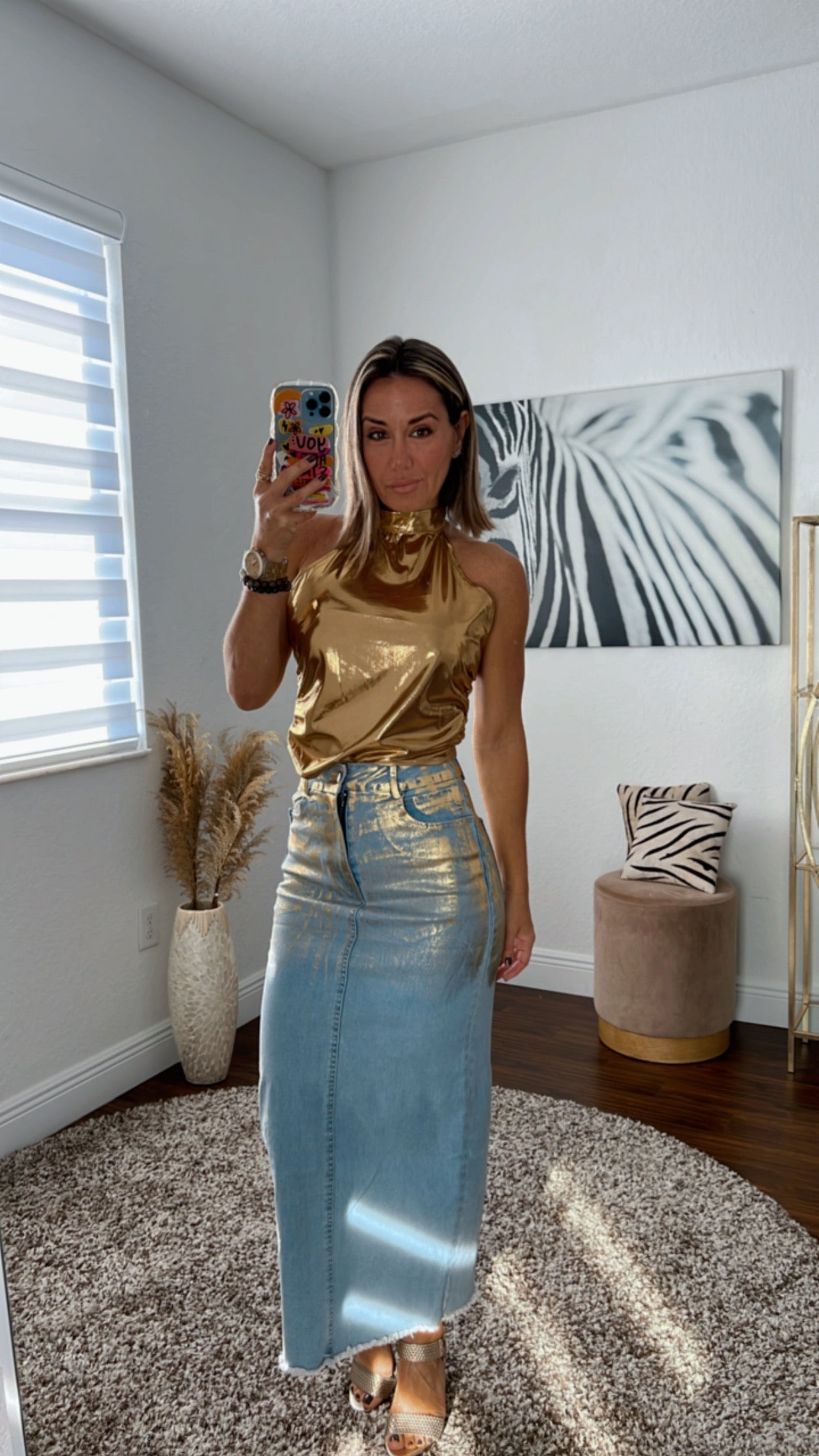 gold Metallic Maxi skirt and top