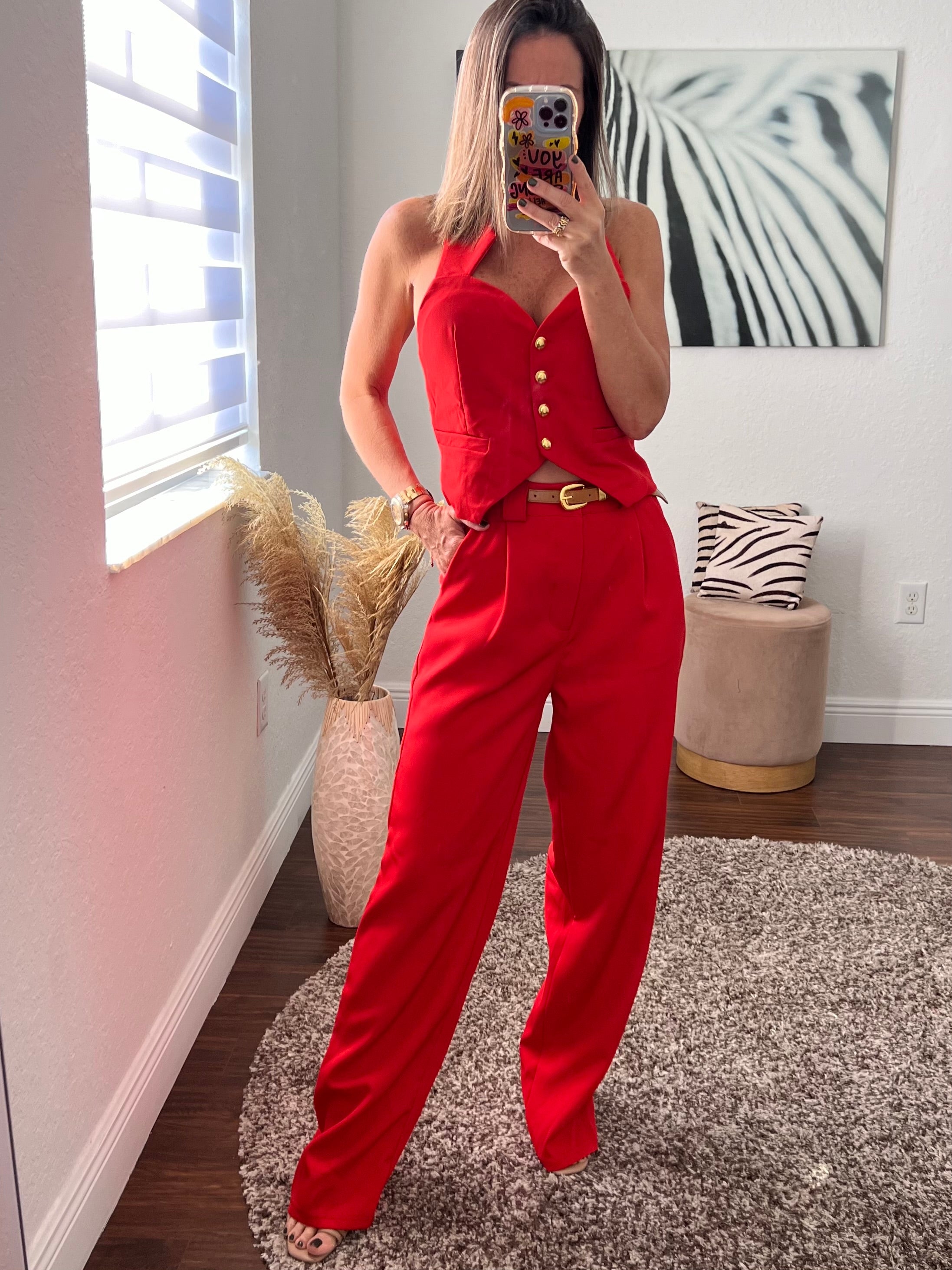 Red Taylor  set with vest