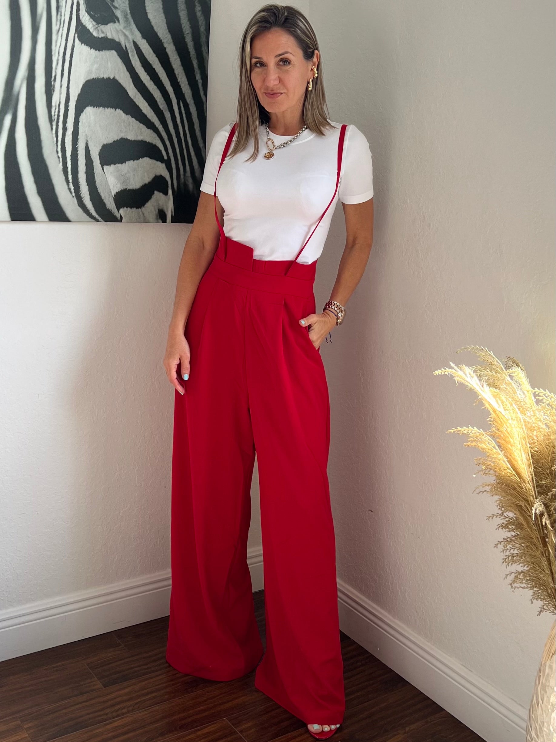 Red    jumpsuit/ pants