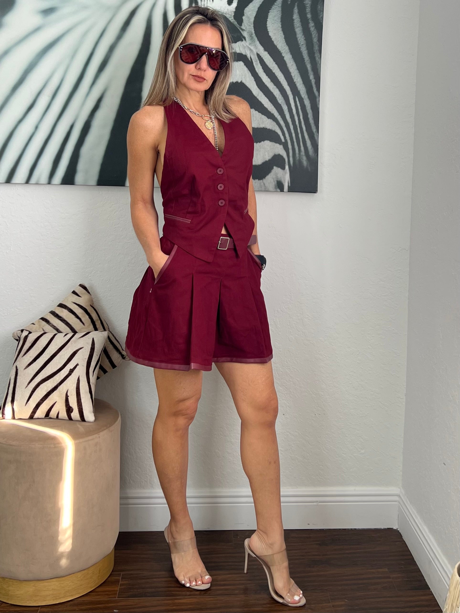 Burgundy  Top and Skirt short  Matching set