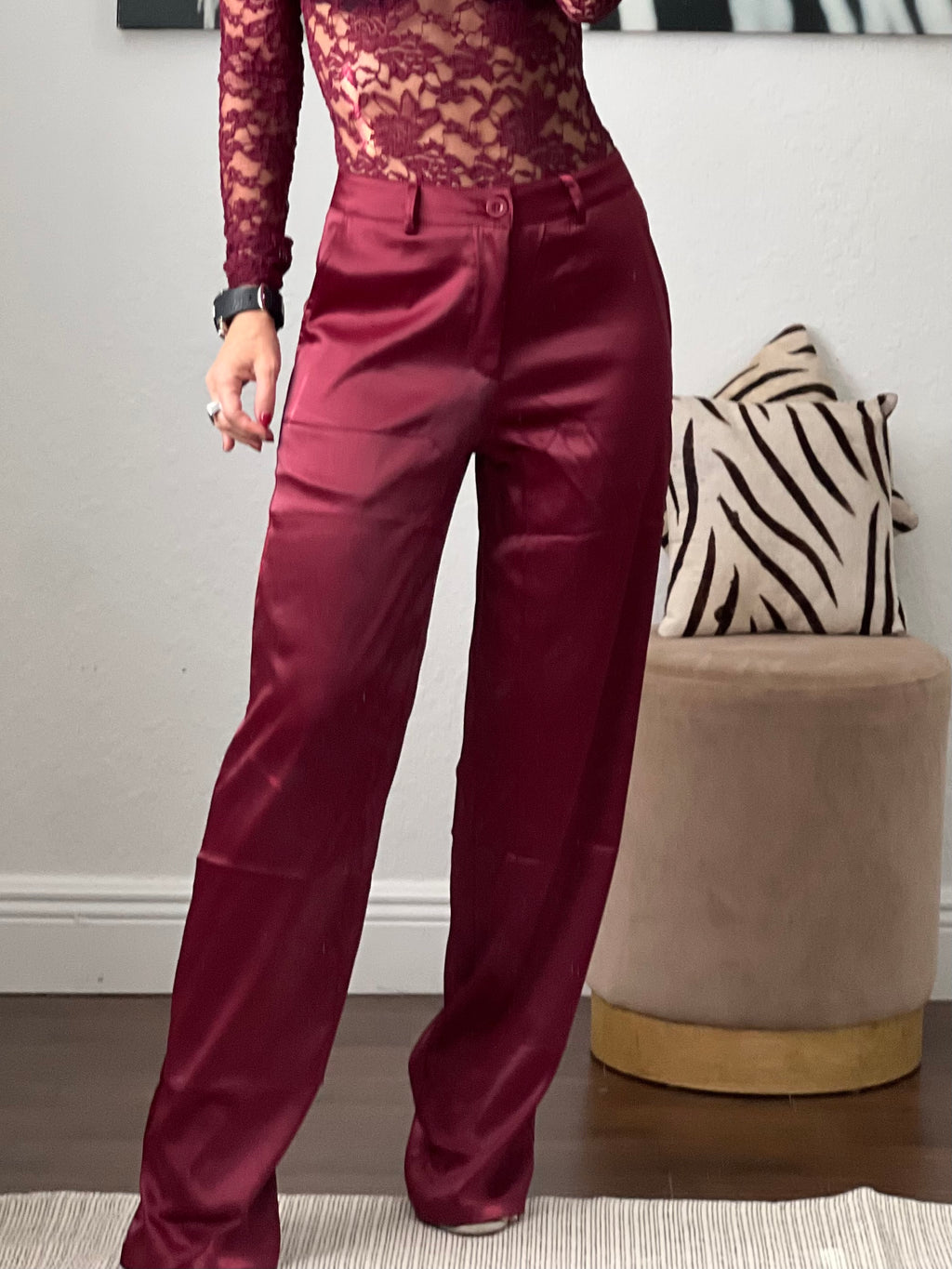 Burgundy  silk pants