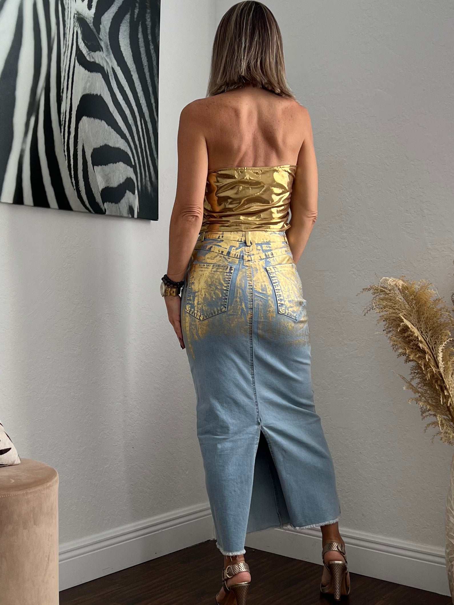 gold Metallic Maxi skirt and top