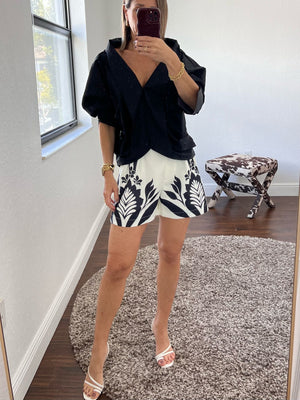 Black and white Short Matching Set with black top