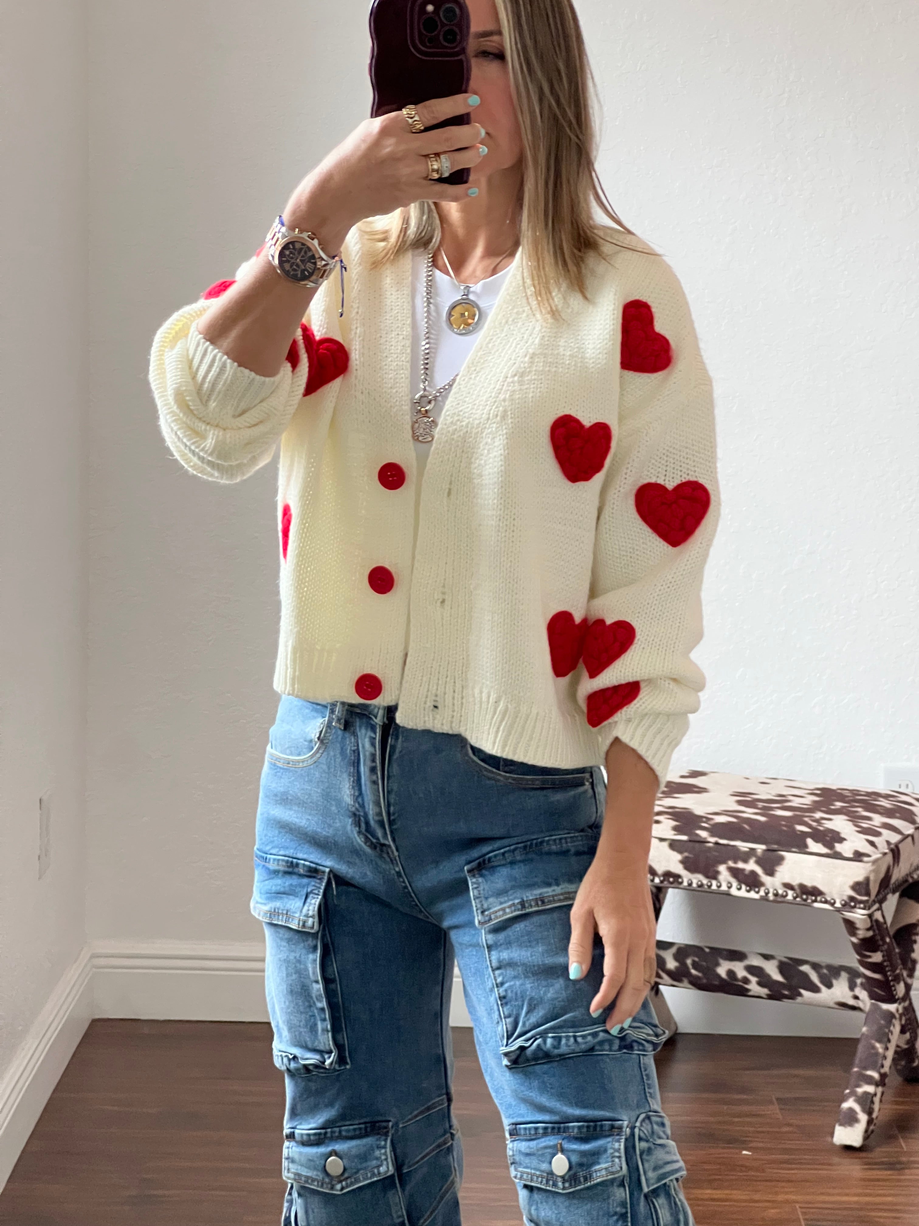 Red heart   open Sweater