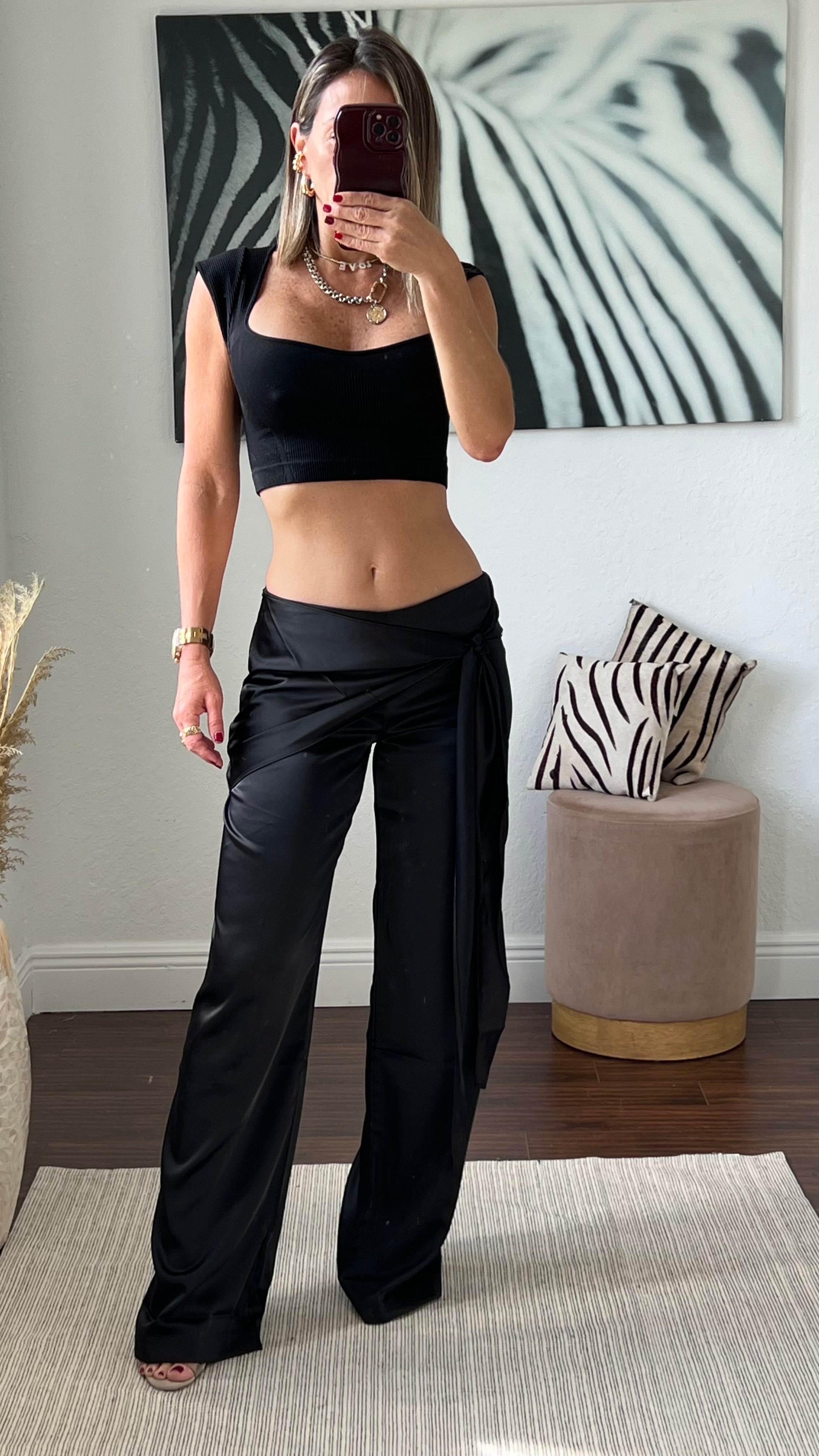 Black  satin pants