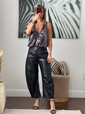 Black  baggy leather  pants