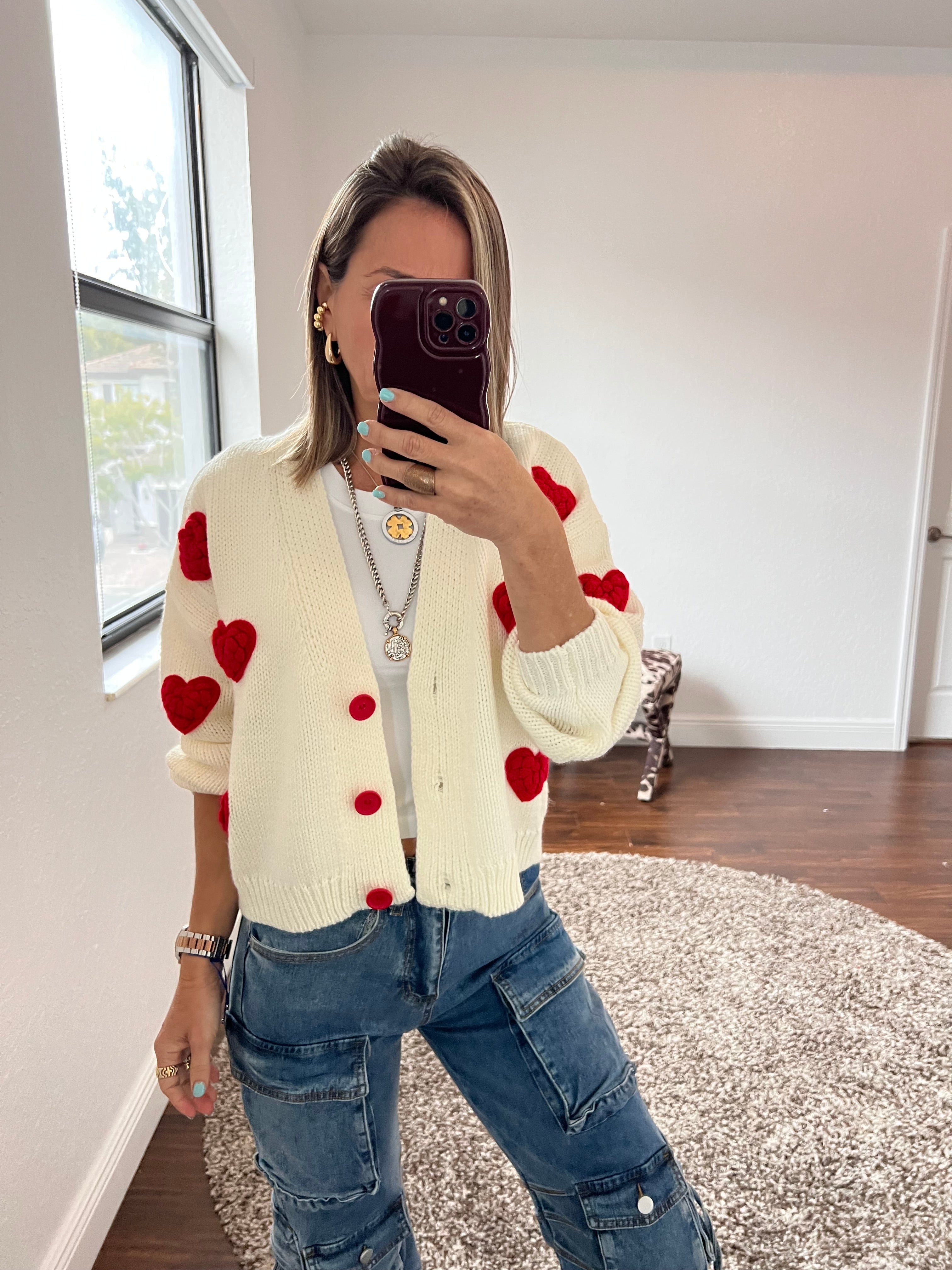 Red heart   open Sweater